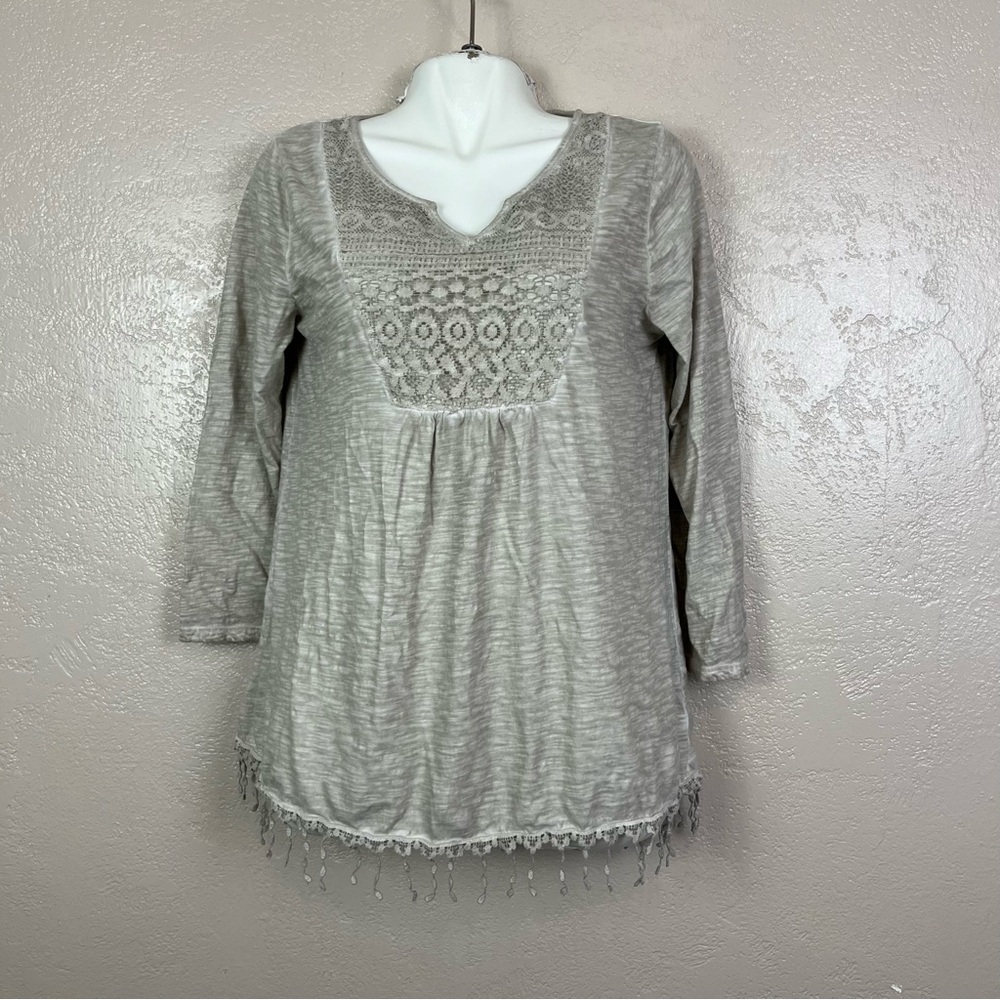 New directions women 3/4 sleeve tan tunic blouse‎ size large